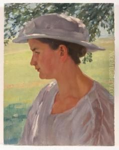 Bruststuck Einerfrau Mit Hut, In Sommerlicher Landschaft by Heinrich Reifferscheid