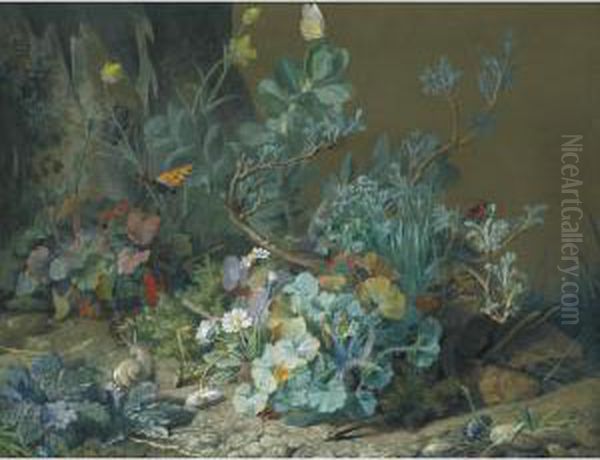 Fleurs, Papillon Et Escargot - view 1