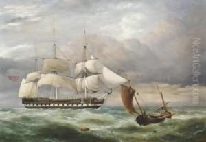 An East Indiaman Hove-to In The Channel With A Boulogne Lugger Passing