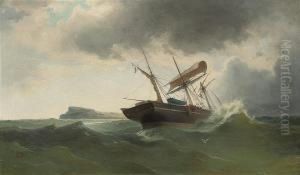 An Italian Three-master Under Jury Rig Off A Rocky Headland by George Philip Reinagle
