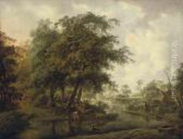 A Wooded River Landscape With Travellers On A Track - view 1