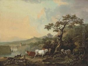 A River Landscape With Livestock, A Wagon On A Track Beyond by Philip Reinagle