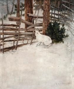 A Hare In A Winter Landscape by Johan Jakob Reinberg