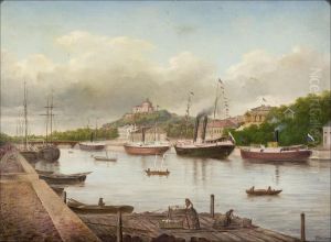 Laivoja Aurajoella. by Johan Jakob Reinberg