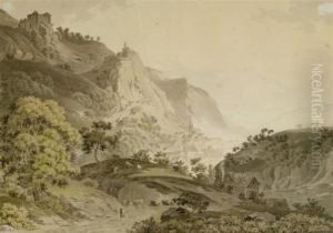 View Of Ida Oberstein With Burg Bosselstein And Felsenkirche by Friedrich Chr. Reinermann