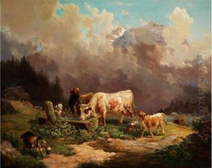 Vieh Im Hochgebirge An Der Tranke by Louis, Ludwig Reinhardt