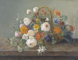 Stillleben Mit Blumen In Einem Korb by Anna Emilia Reinhart