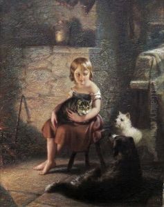 A Young Girl In An Interior With Her Pets by Benjamin Franklin Reinhart