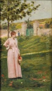 Portrait Of A Woman In A Landscape by Charles Stanley Reinhart