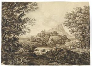 Ideallandschaft Mit Wasserfall Und Einer Gebirgslandschaft Im Hintergrund by Johann Christian Reinhart