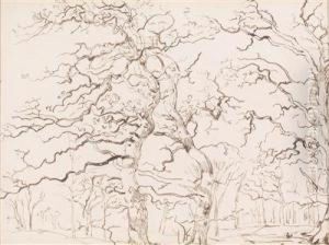 Pair Of Landscape Sketches With Trees In The Foreground by Johann Christian Reinhart
