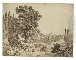 An Italianate Wooded Landscape With A Villa Set In A Valley by Johann Christian Reinhart