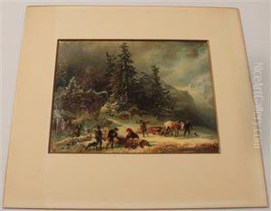 Preparing Wood In A Winter Forest
