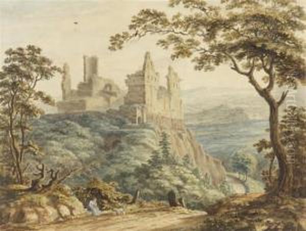 Italian Landscape With Castle Ruins - view 1
