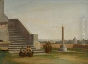 Rom - Terrasse Mit Figurenstaffage by Heinrich Reinhold