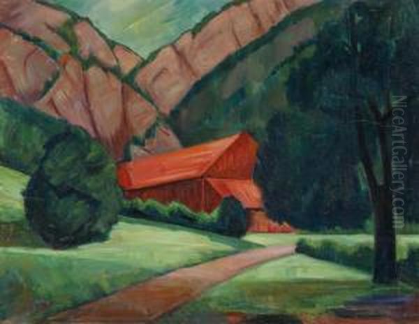 Red House, Red Street, And Red Mountains - view 1