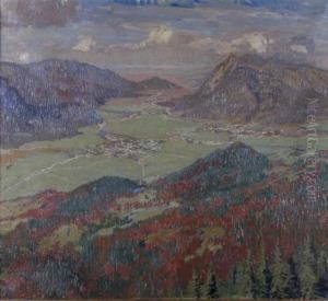 Panoramic Landscape Of European Village In Valley by Carl Reiser