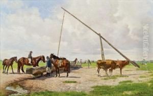 Hirten Am Brunnen In Der Puszta by Hermann Reisz