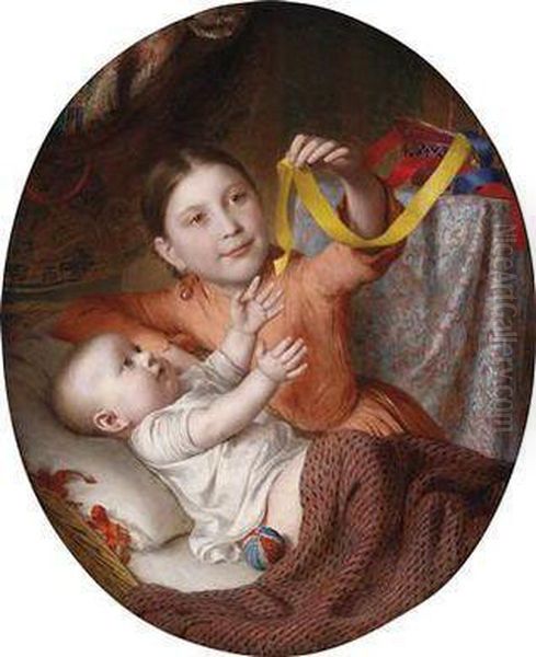 Two Children Playing With Silk Ribbons - view 1