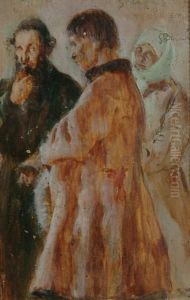 Three Figures In Discussion by Stanislaw Rejchan