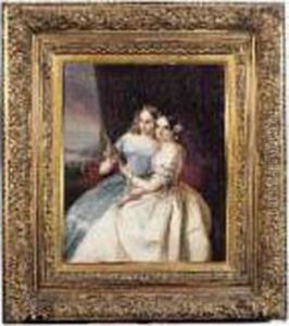 Deux Jeunes Femmes Amateur De Tableaux by Friedrich Remde