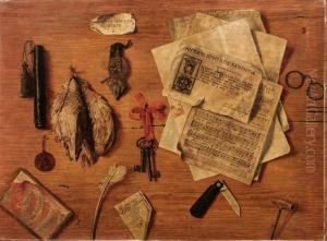 Trompe L""""oeil Con Chiavi, Occhiali, Foglio Di Musica, Volatili E Altri Oggetti