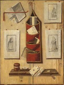 Trompe L'oeil Avec Des Peignes, Des Gravures Et Des Cartes A Jouer