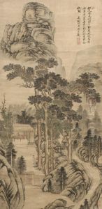 Mountain Landscape With A Dignitary In A Hut by Hong Ren