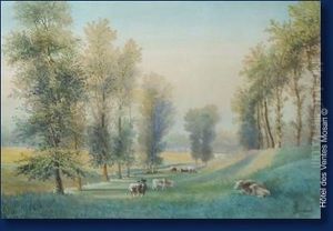 Paysage Anime Aux Vaches by Camille Renard