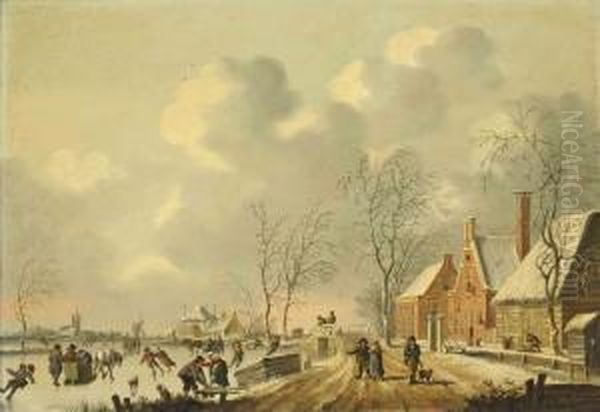A Frozen Winter Landscape With Skaters - view 1
