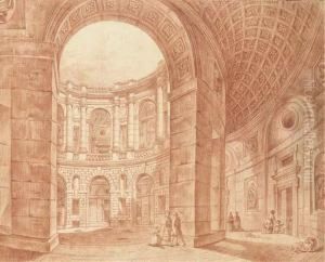 La Cour Du Palais Farnese A Caprarola by Jean Augustin Renard