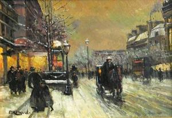 A Parisian Street Scene In Winter - view 1