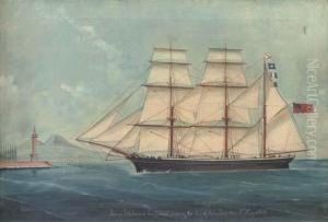 The Wooden Barque Ethelwin Of Sunderland Entering Naples by Luigi P. Renault