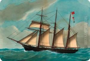 Three Mast Schooner Fran Minna Petersen by Luigi P. Renault