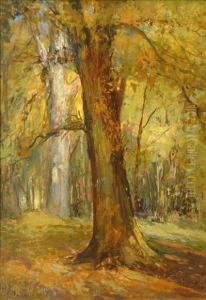 Woodland Scene Oilon Board Signed Lower Left 34cm X 24cm by Joseph Fred. Percy Rendell