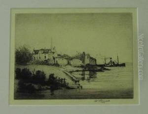 Castle Dunglas On The Clyde. Drypoint Etching,signed.