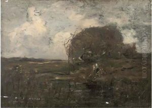 Figures In A Stormy Landscape by William Renison
