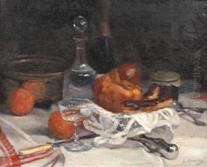 Still Life With Bread, Fruit, Pastries And A Decanter On A Table