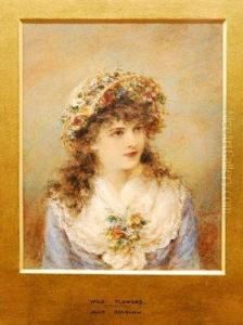 Portrait Of A Young Woman Wearing A Hat Decorated With A Garland Of Flowers