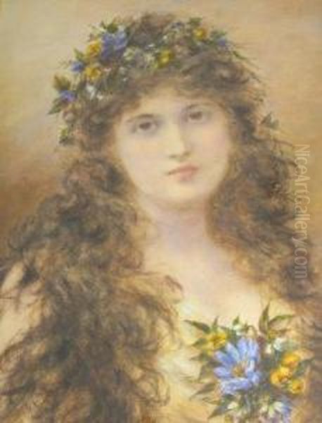 Portrait Of A Young Lady With Flower Garlands In Herhair - view 1