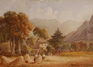 Haymaking Near The Mountains