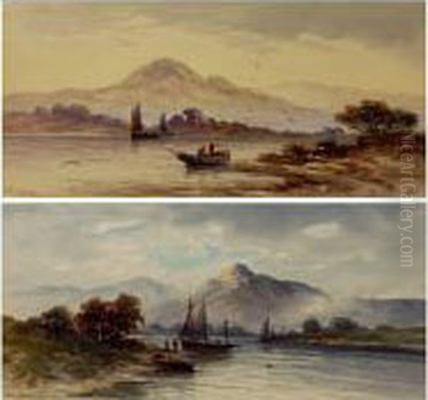 Fishing Boats On The River With A Mountain Backdrop. - view 1