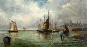 Vissersschepen Voor Anker Bij Eenhavenstadje by George Stanley Repton