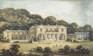 View Of A Georgian Country House With Figure by Humphrey Repton