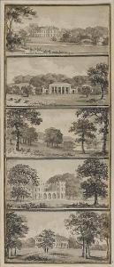 Ten Views Of English Country Houses On Two Sheets Together With A Bound Book, Watercolours, Sketches, Prints, Newspaper Cuttings And Notes On The Repton Family