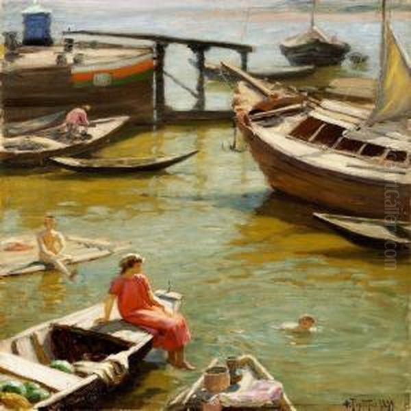 Harbour Scene With Bathing Women - view 1