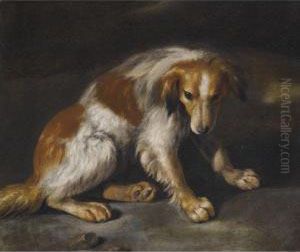 A Spaniel Seated In A Landscape by Arcangelo Resani