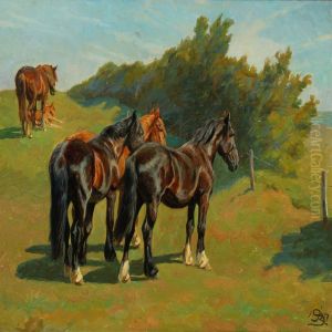 Horses In The Field by Johannes Resen-Steenstrup