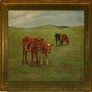 Calves In The Field by Johannes Resen-Steenstrup