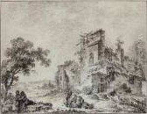 Courting Couples In A Wooded Landscape Beside A Watermill by Jean II Restout